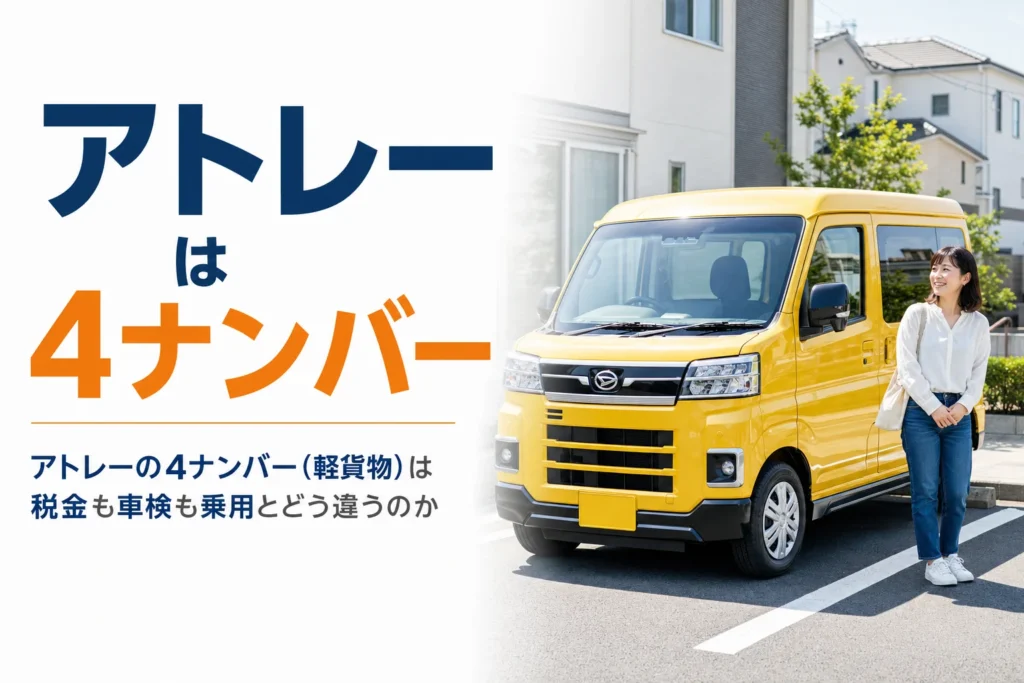 4ナンバーの軽貨物車であるアトレーの税金と車検の違いを解説する記事のアイキャッチ