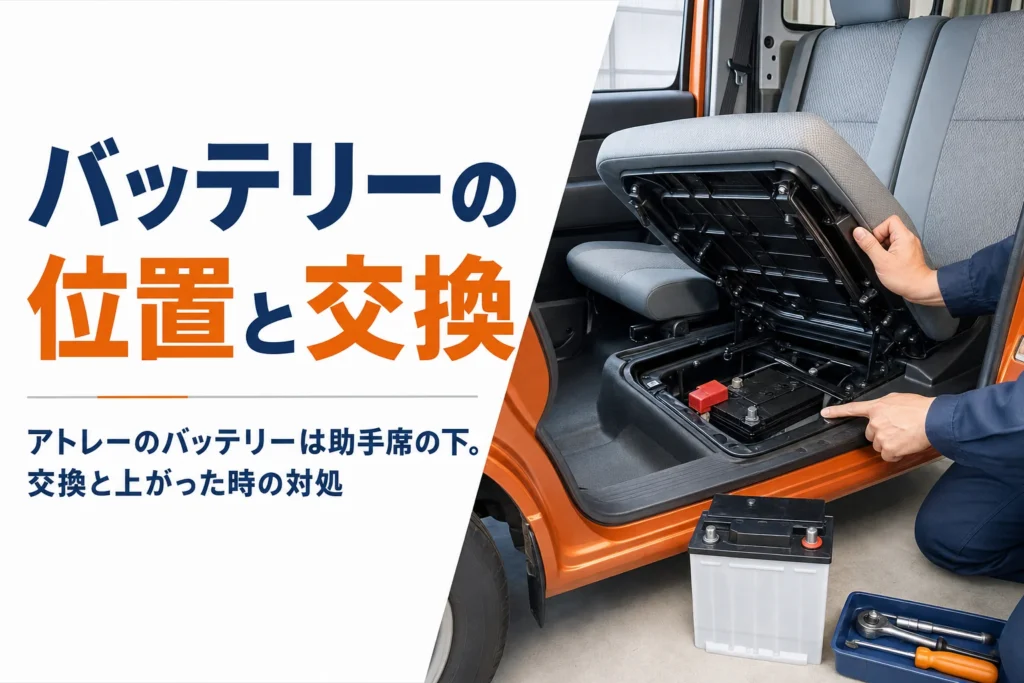 アトレーのバッテリーの位置と交換方法を解説する記事のアイキャッチ