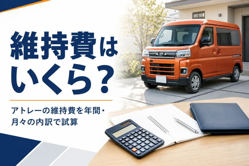アトレーと家計ノート、電卓が並ぶ維持費のイメージ