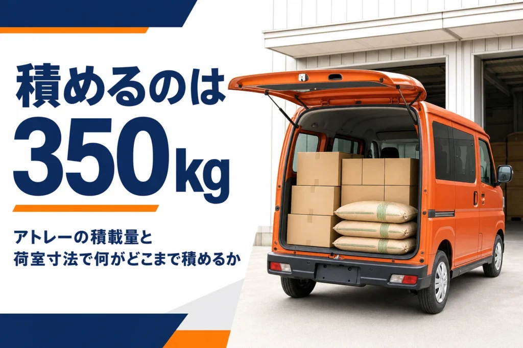 アトレーの積載量と荷室寸法を示したアイキャッチ