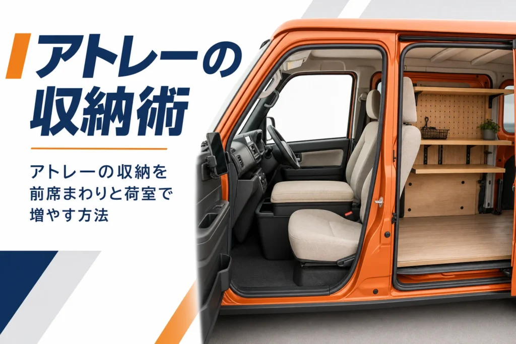 アトレーの前席まわりと荷室の収納の工夫を紹介する記事のアイキャッチ